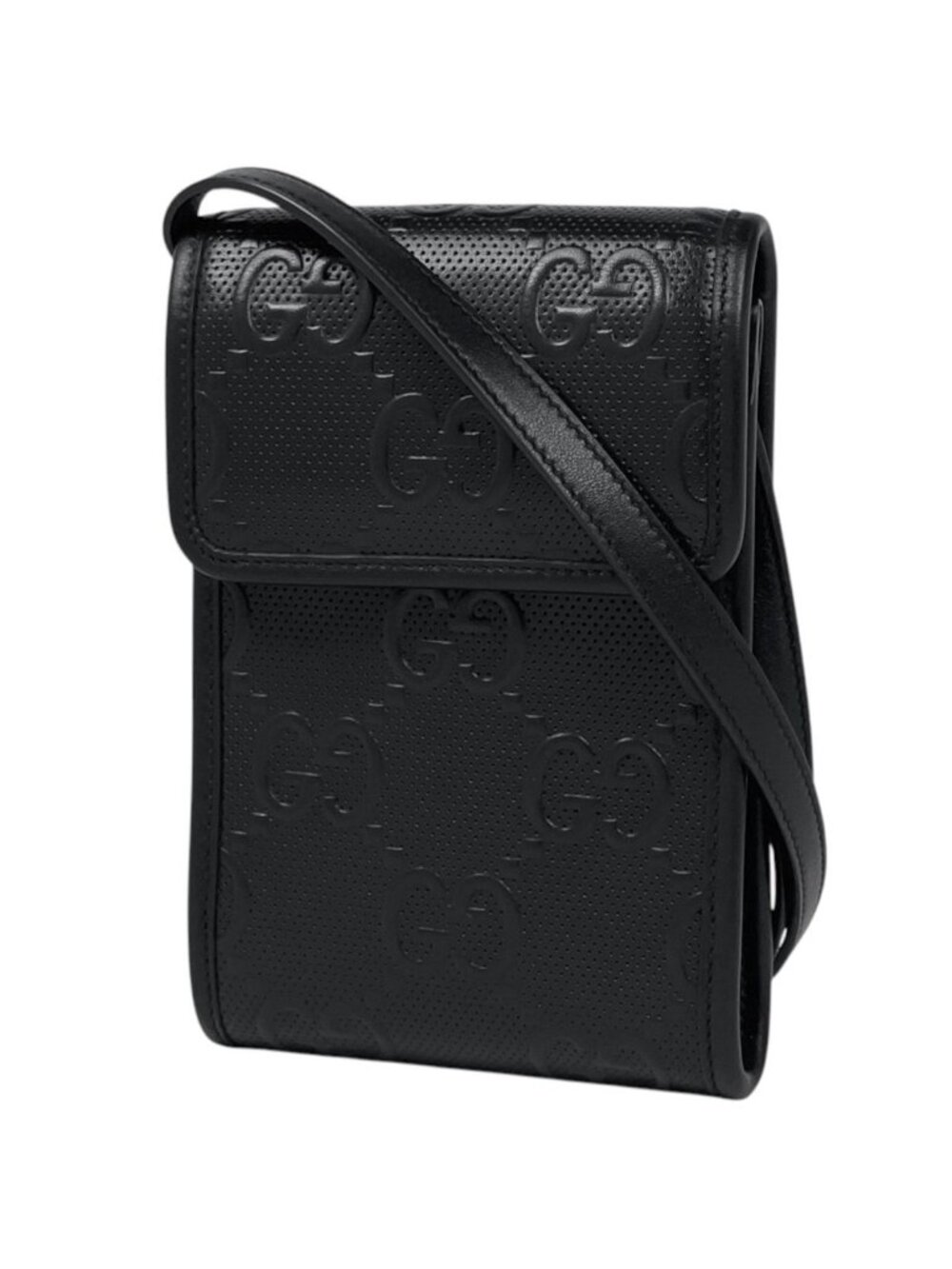 Gucci Shoulder Bag GG Embossed Mini Leather Black